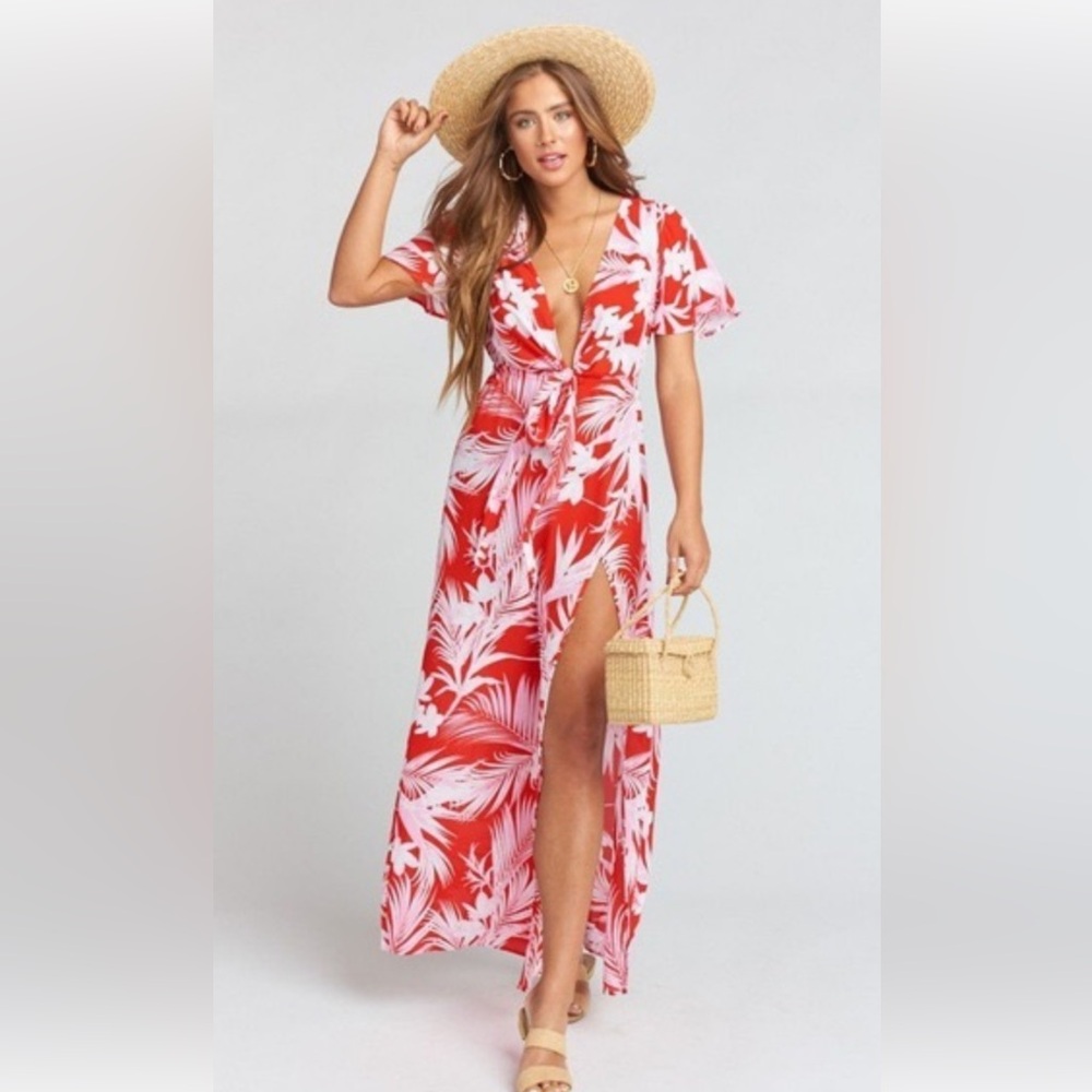 Show Me Your MuMu Tropical Red and White Maxi Dress
